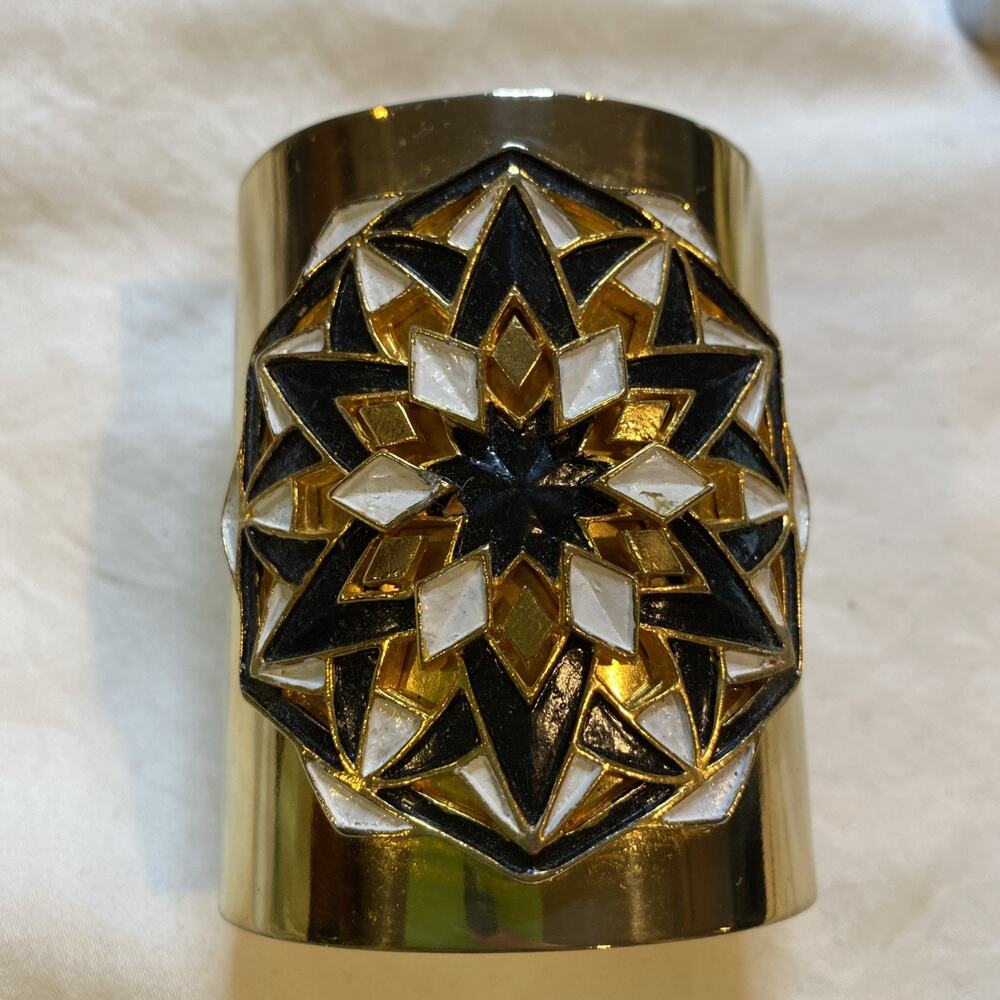 BEN AMUN USA 24K Gold Plated Chunky Geometric Star Statement Cuff Vtg Bracelet